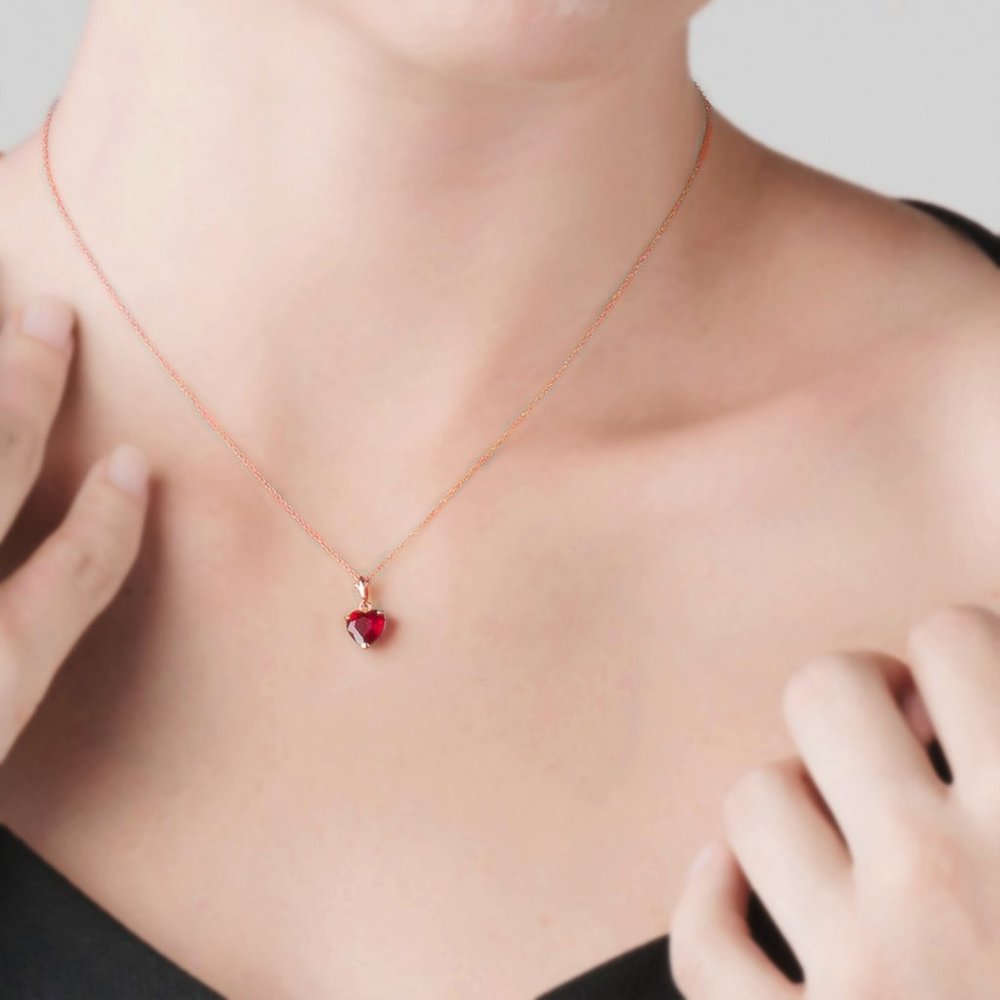 14K. SOLID GOLD NECKLACE WITH NATURAL HEART RUBY - Picture 7 of 11